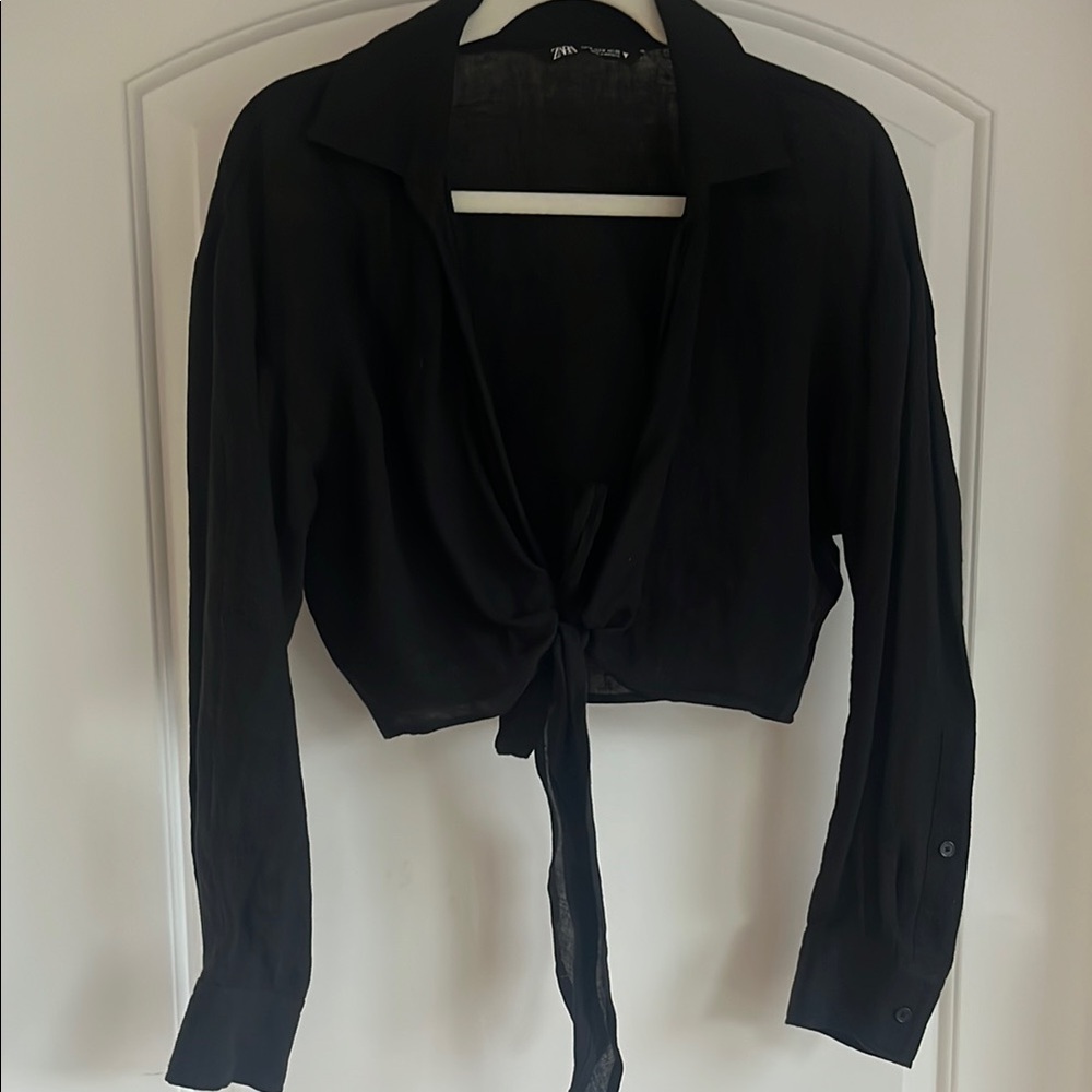Black linen blouse